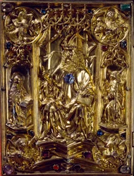 Das Reichsevangeliar Engelen en symbolen van de vier evangelisten. Het Evangelie van Aken. 8e eeuw Kunsthistorisches Museum, Wenen