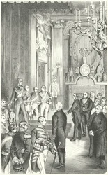 Deputatie van het Frankfurter Parlement die koning Frederik Willem IV de kroon van Duitsland aanbiedt, 1849