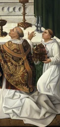 Detail van de Mis van St. Gregorius, van een altaarstuk van de Opstanding