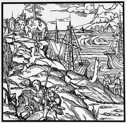 Gravure uit De re metallica (Over de aard van metalen), door Georg Pawer of Georgius Agricola (1494-1555)