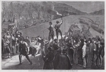 Franse soldaten gewond in de laatste mislukte poging om uit de belegering van Parijs te breken, aankomend bij de Quai de la Megisserie, Frans-Pruisische Oorlog, januari 1871