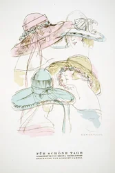 "Fur Schone Tage", advertentie voor zomerhoeden van Regina Friedlander, uit Styl, pub.1922 (pochoirdruk)