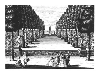 Tuin Theater in Herrenhausen, gegraveerd door Joost Van Sasse
