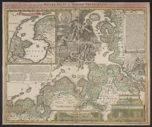 Geografische voorstelling van de ellendige watervloed in Neder-Duitsland, die plaatsvond op 25 december 1717, ca. 1718