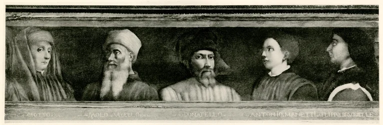 Giotto di Bondone (1267 - 1337), Paolo Uccello (1397 - 1475), Donatello (1386 - 1466), Antonio Manetti (1402 - 1460), Filippo di der Brunellesco (1377 - 1466)