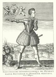 Henry Frederick, prins van Wales, oudste zoon van koning Jacobus I van Engeland (gravure)