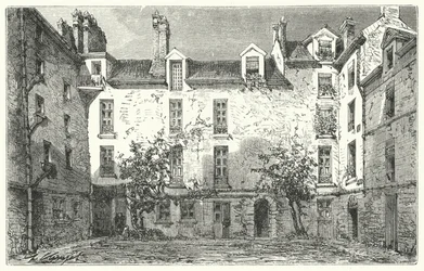 Huis van de Franse toneelschrijver Jean Racine aan de Rue du Marais in Parijs (gravure)