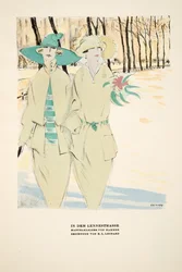 "In Der Lennestrasse", reclame voor jassen van Hammer, uit Styl, pub.1922 (pochoirprint)