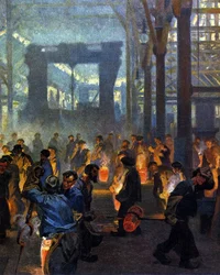 Interieur van een metallurgische fabriek in 1908. Naar Jugend