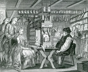 La Pharmacie Rustique, prent gemaakt door Bartolomaus Hubner (1727-1795), 1774