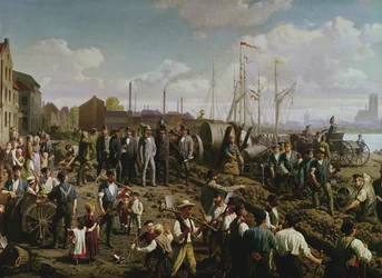 Het leggen van de telegraafkabel tussen Keulen en Berlijn aan het einde van de 19e eeuw