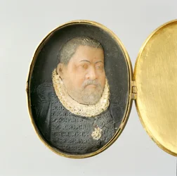 Medaillon met wasminiatuurportret van landgraaf Wilhelm IV (was en verguld zilver)
