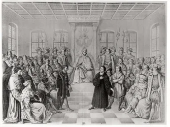 Maarten Luther voor Karel V (1500-58) op de Rijksdag van Worms, 16 april 1521, uit 