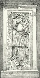 Gedenksteen in de kathedraal van Brixen van de Duitse dichter en diplomaat Oswald von Wolkenstein (gravure)