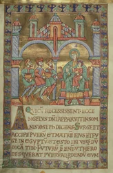 Ms. Czart. 1207, IV, fol.V v. Aanbidding der Wijzen, uit Het Evangeliarium van de Kathedraal van Plock, ca. 1075
