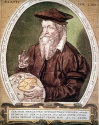 Portret van Gerhard Kremer alias Gerardus Mercator (1512-1594). Valse titel van de eerste editie van de Atlas.
