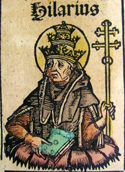 Portret van paus Hilarius, gepubliceerd in de Neurenbergse Kroniek