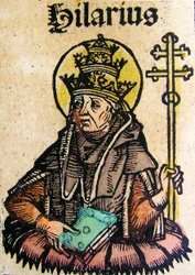 Portret van Paus Hilarius, gepubliceerd in de Neurenberg Kroniek