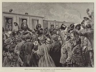Vertrek van prins Bismarck uit Berlijn, op het station Stettin
