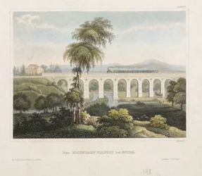 Spoorwegviaduct bij Gotha, gegraveerd door B. Metzeroth, 1848