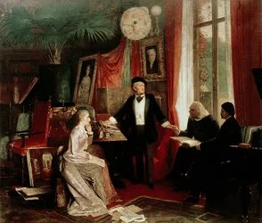 Richard Wagner met Franz Liszt en Liszts dochter Cosima