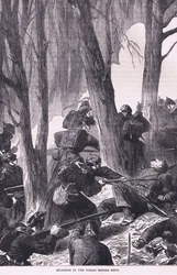 Schermutseling in de bossen voor Metz, Cassells Geschiedenis van de oorlog tussen Frankrijk en Duitsland uitgegeven door Cassell and Company Limited, ca. 1890