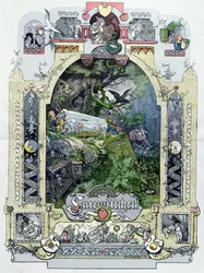 Sneeuwwitje in haar glazen kist, illustratie uit Muenchener Bilderbogen, c.1880