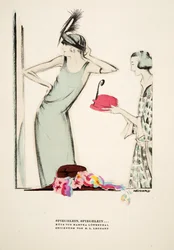 Spiegelein, Spiegelein .., hoeden van Martha Lowenthal, uit Styl, pub.1922 (pochoirdruk)