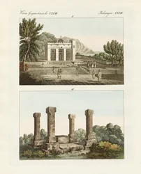 Vreemde gedenktekens in Abessinië (gekleurde gravure)