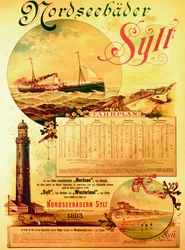 Sylt Noordzeebaden, poster ter promotie van de Sylt Stoombootmaatschappij, 1893