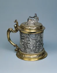 Bierpul, het lichaam gejaagd met een scène die Alexander en de legende van de Gordiaanse knoop voorstelt, Danzig, ca. 1680