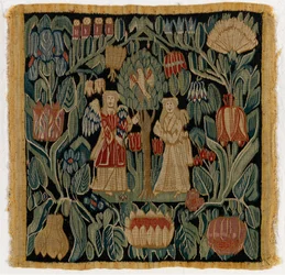 Wandtapijtkussenhoes met de Aankondiging, uit Nedersaksen of Denemarken, na 1600