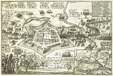 Het Beleg van Neuhausel door de Turken in 1663, illustratie uit een boek over de Ottomaanse campagnes in Europa, gegraveerd door Paul Furst (ca. 1605-66)