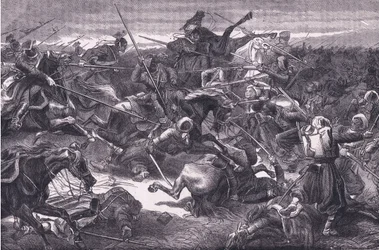 Ulanenaanval, Cassells Geschiedenis van de oorlog tussen Frankrijk en Duitsland uitgegeven door Cassell and Company Limited, c.1890 (litho)