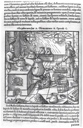 Zwavel gebruiken, uit De Re Metallica door Georg Bauer (1494-1566), bekend als Agricola