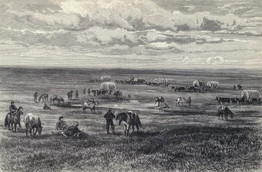 Wagentrein op de prairies van South Dakota, VS