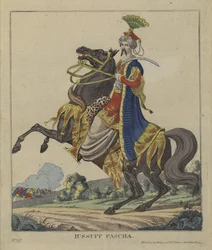Yusuf Pasha, Ottomaanse generaal (gekleurde gravure)