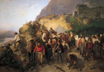 Garibaldi gewond bij Aspromonte, door Gerolamo Induno