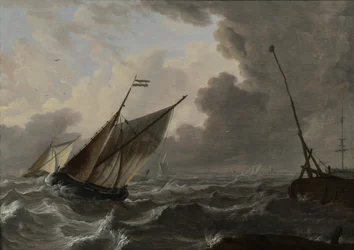 Zeilschepen in een ruwe zee