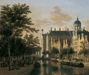De Nieuwezijds Voorburgwal met de bloemenmarkt, Amsterdam