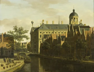 De Nieuwezijds Voorburgwal met de Bloemen- en Bomenmarkt in Amsterdam, ca. 1675