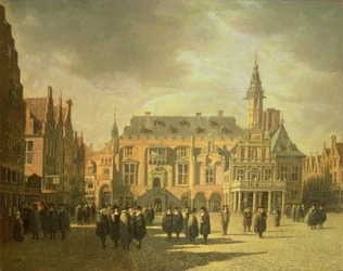 Uitzicht op het Stadhuis op de Grote Markt van Haarlem