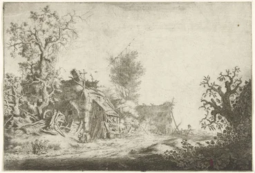 Landschap met vervallen boerderijen