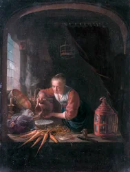 Jonge vrouw giet water uit een kan