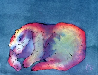 Kat op groen, c 1987 (acryl op papier)