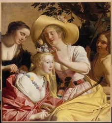 Een herderin versierd met bloemen