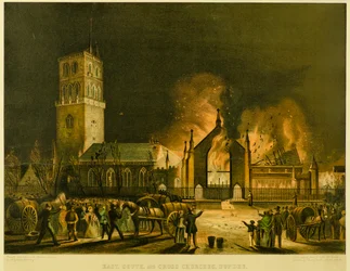 Oost-, Zuid- en Kruiskerken, Dundee [zoals ze verschenen in brand op de ochtend van zondag 3 januari 1841]
