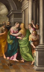 Zuidtransept, Altaar van Bezoeking, Altaarstuk door Gervaso Gatti, Bezoeking van Maria aan zijn nicht Elisabeth 1583