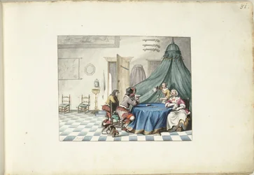 Kaartspelers in een interieur