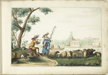 Pastorale voorstelling aan een rivier